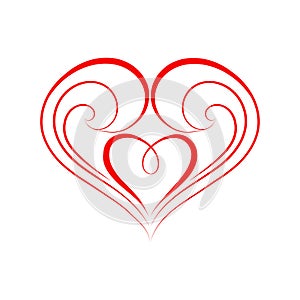 Abstract heart shape for valentine. Vector illustration. Red heart outline icon in flat style. The heart as a symbol of love