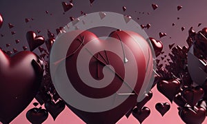 Abstract heart shapes flying as Valentine's Day concept