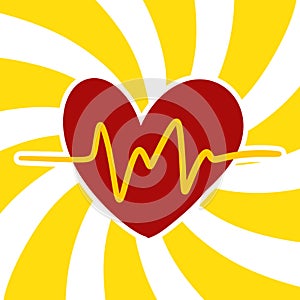 abstract heart and yellow rays background