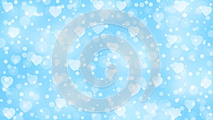 Abstract Hearts, Bokeh and Bubbles in Light Blue Background