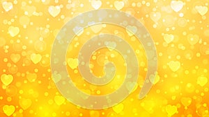 Abstract Hearts, Bokeh and Bubbles in Orange and Yellow Background