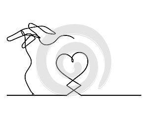 Abstract hearts with hand as continuous line drawing on white