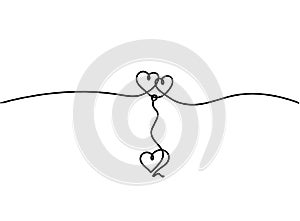 Abstract hearts with heart as continuous line drawing on white