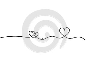 Abstract hearts with heart as continuous line drawing on white