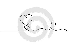 Abstract hearts with heart as continuous line drawing on white