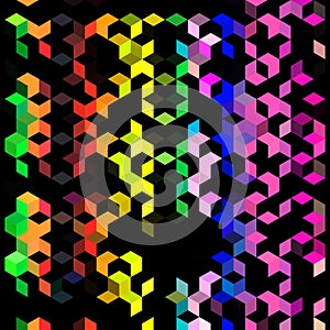 Abstract Hex Cubes geometric pattern in rainbow colors.