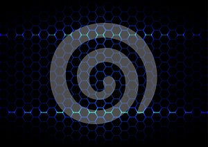 Abstract hexagon blue ligth technology on black color backgroun photo