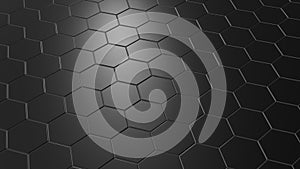 Abstract hexagon geometry background, dark hexagonal pattern randomly waving, animation 3D rendering