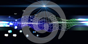 Abstract hexagon grid  background with blurred lines and data defocus. Artificial intelligence. Algorithms deep learning. Big Data