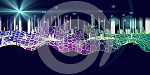 Abstract hexagon grid technology background. Artificial intelligence. Big data. Algorithms deep learning. Virtual reality. Data