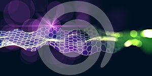 Abstract hexagon grid technology defocus  background. Artificial intelligence. Algorithms deep learning. Virtual reality. Data