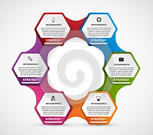 Abstract hexagon options infographics template. Infographics for business presentations or information banner