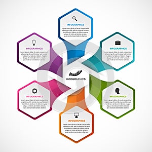 Abstract hexagon options infographics template. Infographics for business presentations or information banner