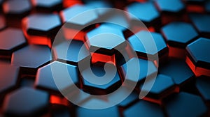 Abstract Hexagon Pattern Blue Red Background