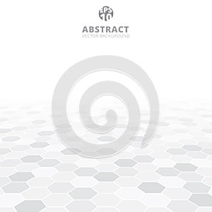 Abstract hexagon perspective pattern white and gray color background.