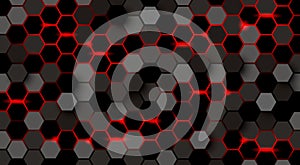 Abstract hexagon with red light background vector illustration