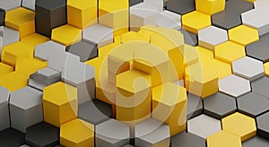 Abstract Hexagonal Geometric Pattern In Yellow Grey White