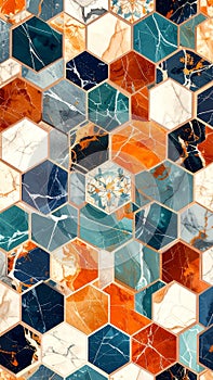 Abstract Hexagonal Marble Mosaic Pattern
