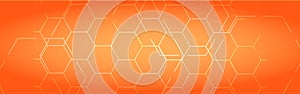 Abstract hexagonal medical orange technology banner.