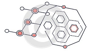 Abstract hexagonal network, interconnected nodes, digital connectivity concept vector design Generative AI