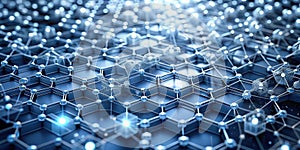 Abstract hexagonal network structure with interconnected nodes and glowing elements. Generative AI