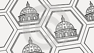 Abstract hexagonal pattern with architectural dome elements, vector design Generative AI