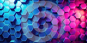 Abstract hexagonal pattern background with vivid blue and purple gradient. Generative AI
