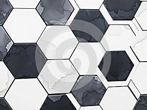 Abstract hexagonal pattern of black and white tiles with subtle texture