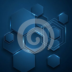 Abstract Hexagonal Pattern, Blue Geometric Background, Modern Technology, vector design Generative AI