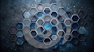 Abstract hexagonal pattern on a dark textured background a modern design element. Generative AI
