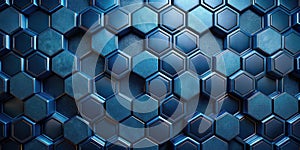 Abstract hexagonal pattern deep blue metallic surface texture. Generative AI