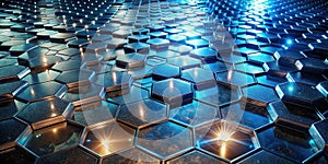Abstract hexagonal pattern a futuristic metallic surface with glowing interior reflections. Generative AI
