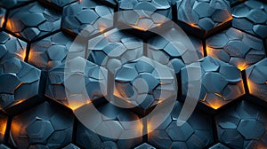 Abstract hexagonal pattern with glowing edges, creating a futuristic and technological background