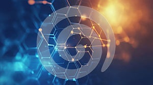 Abstract hexagonal pattern with glowing nodes and connections, representing technology and innovation