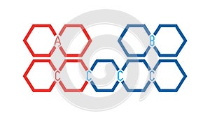 Abstract Hexagonal Pattern: Interlocking Red and Blue, vector design Generative AI