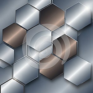 Abstract Hexagonal Pattern, Metallic Geometric Background, Modern Design, vector design Generative AI