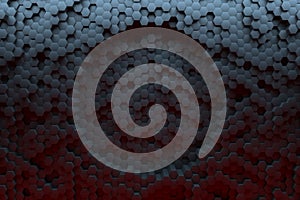 Abstract hexagonal pattern with red and blue gradient for modern design. 3d render