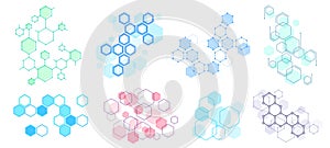 Abstract hexagonal structure. Futuristic composition, geometric hexagon network structures and honeycomb vector
