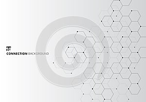 Abstract hexagons with nodes digital geometric with black lines and dots on white background. Technology connection concept photo