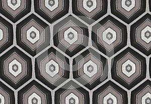 Abstract hexagons texture seamless black and white background..