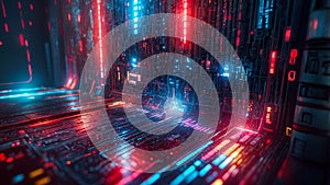 Abstract hi-tech background made of rectangular shapes and lines. data flow and geometric forms