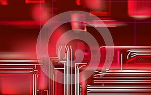 Abstract Hi-tech composition electronic red background. Industrial printed circuit board variant concept. Vector technical art