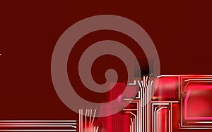 Abstract Hi-tech composition electronic red background. Industrial printed circuit board variant concept. Vector technical art