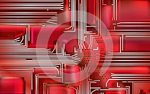 Abstract Hi-tech composition electronic red background. Industrial printed circuit board variant concept. Vector technical art