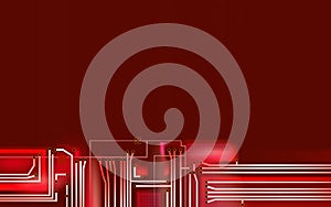 Abstract Hi-tech composition electronic red background. Industrial printed circuit board variant concept. Vector technical art