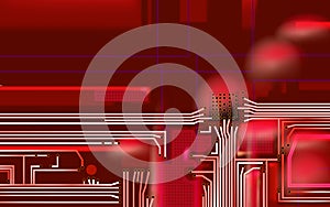 Abstract Hi-tech composition electronic red background. Industrial printed circuit board variant concept. Vector technical art