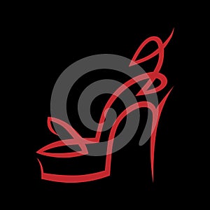 Abstract high heel shoe symbol, icon on black