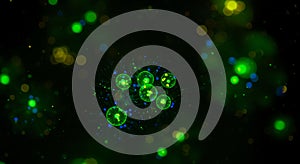 Vibrant Green Microscopic Structures with Blue Tentacles