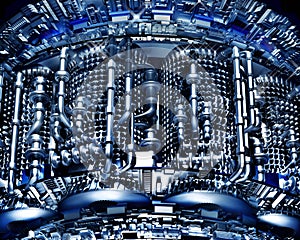 Abstract high-tech background from metal pipes technology cooling.