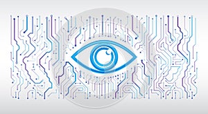 Abstract high tech circuit board. Eye cyber security concept